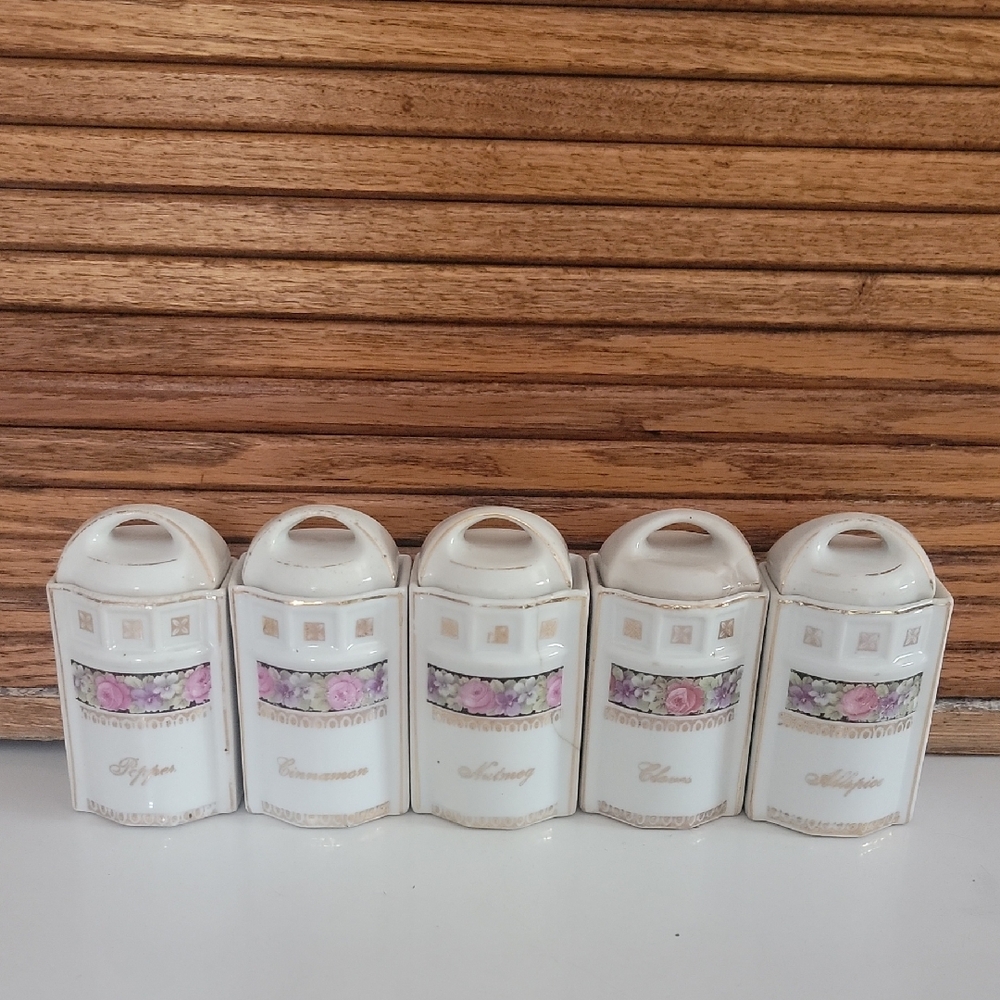 ANTIQUE VINTAGE floral Spice Jar Set And Lids Thuringia
